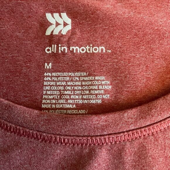 All In Motion Tee Shirt Round Neck Curved Hem Dark Pink Short Sleeves Medium - Picture 4 of 11
